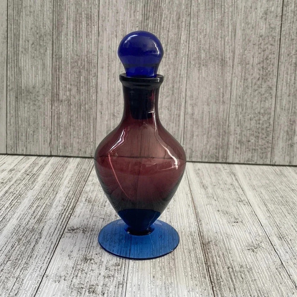 Beautiful Amethyst and Cobalt Blue Bi Color Glass Perfume Bottle - Picture 9 of 9